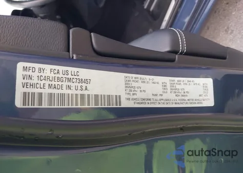 2021 Jeep Grand Cherokee 80Th Anniversary 4X2 z USA, uszkodzony, nr VIN 1C4RJEBG7MC738457